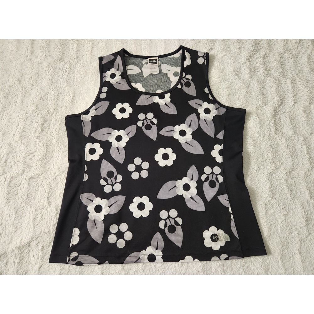 The North Face Tank Top Womens XL Black White Gray Floral Athletic Workout...